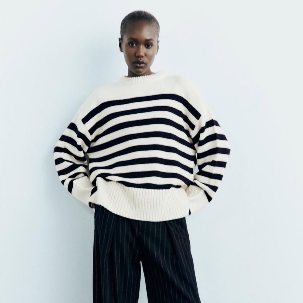 Zara Wool Striped Sweater Cream Black